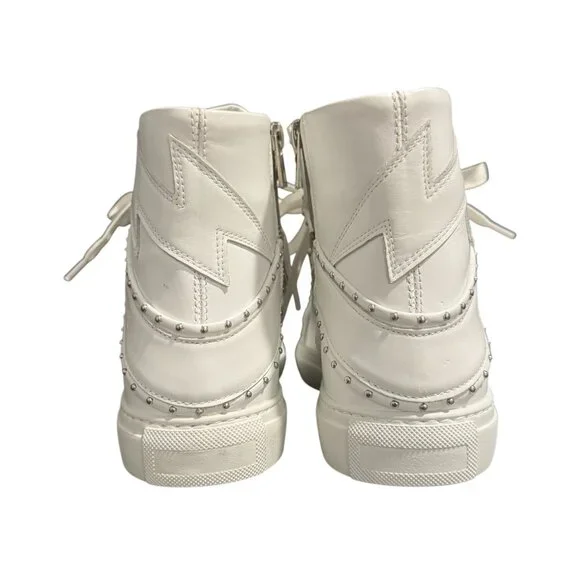 Zadig & Voltaire ZV1747 High Flash Studded Sneaker Womens White, Sz 39 WORN ONCE - Picture 5 of 10